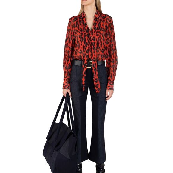 DEREK LAM 10 CROSBY Red‎ Irene Abstract Leopard Print Viscose Blouse Size 16 - Picture 1 of 12